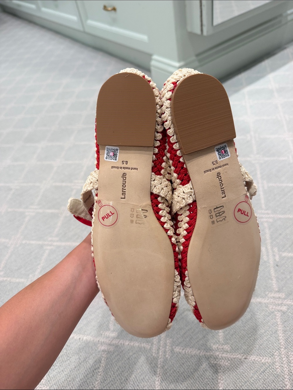 Larroude Red and Cream Crochet Mary Jane Flats - Picture 2 of 5